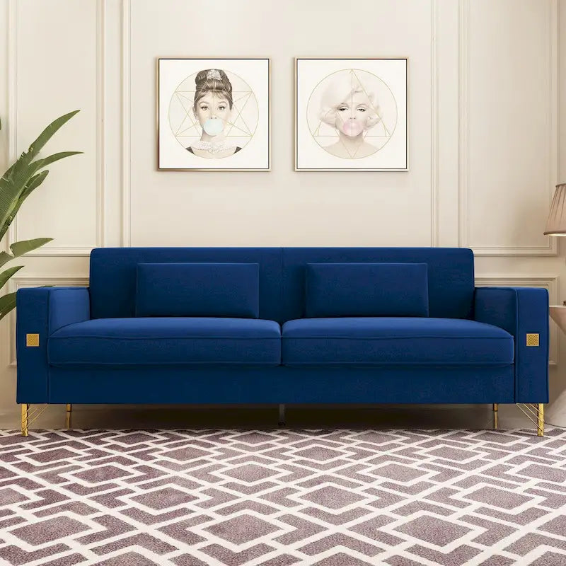 Sofá biplaza moderno tapizado de terciopelo capitoné con cojines y almohadas extraíbles - 85.63 in.D x 30.31 in.W x 30.51 in.H