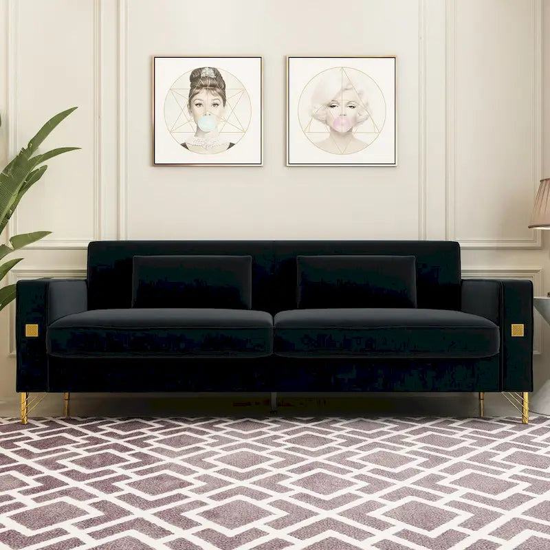 Sofá biplaza moderno tapizado de terciopelo capitoné con cojines y almohadas extraíbles - 85.63 in.D x 30.31 in.W x 30.51 in.H