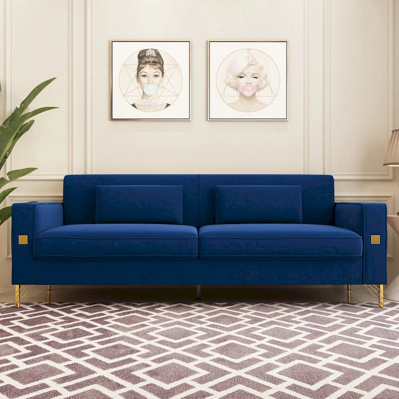 Sofá biplaza moderno tapizado de terciopelo capitoné con cojines y almohadas extraíbles - 85.63 in.D x 30.31 in.W x 30.51 in.H