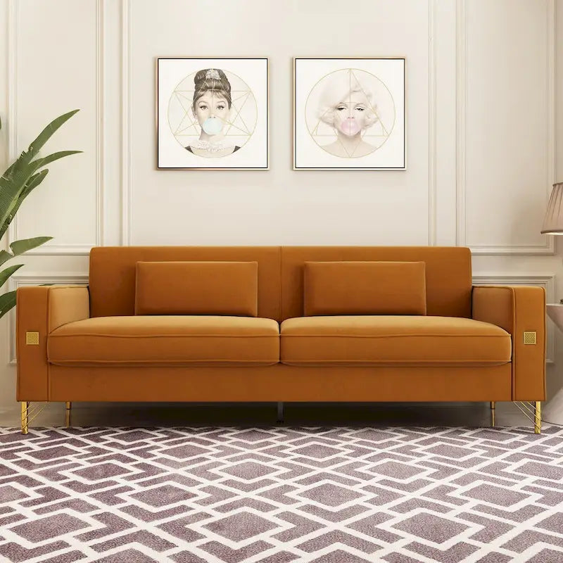 Sofá biplaza moderno tapizado de terciopelo capitoné con cojines y almohadas extraíbles - 85.63 in.D x 30.31 in.W x 30.51 in.H