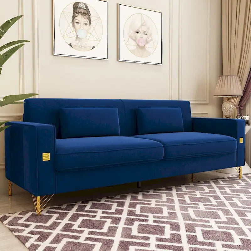 Sofá biplaza moderno tapizado de terciopelo capitoné con cojines y almohadas extraíbles - 85.63 in.D x 30.31 in.W x 30.51 in.H