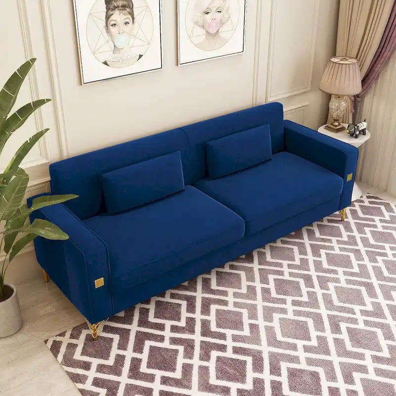 Sofá biplaza moderno tapizado de terciopelo capitoné con cojines y almohadas extraíbles - 85.63 in.D x 30.31 in.W x 30.51 in.H
