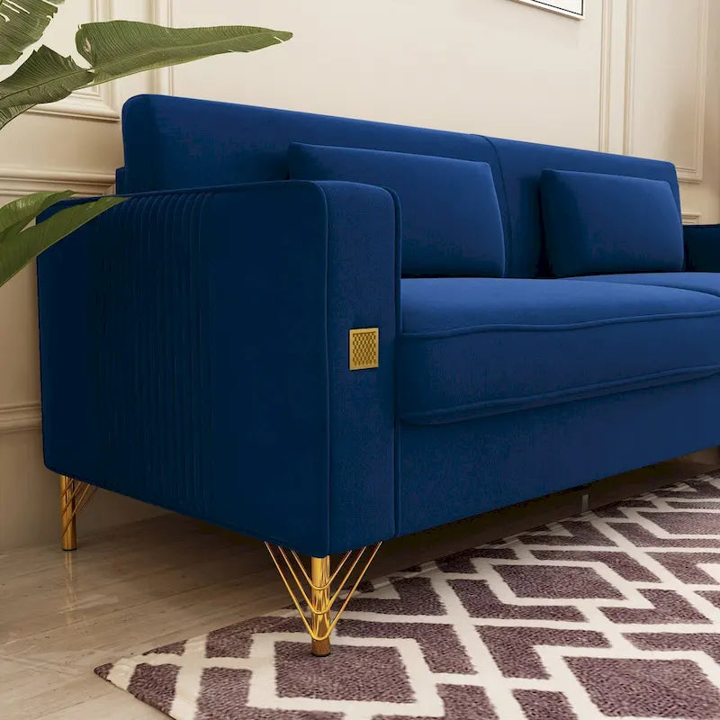 Sofá biplaza moderno tapizado de terciopelo capitoné con cojines y almohadas extraíbles - 85.63 in.D x 30.31 in.W x 30.51 in.H