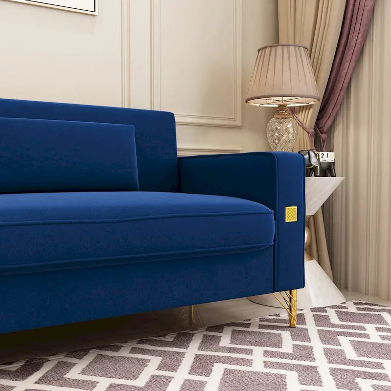 Sofá biplaza moderno tapizado de terciopelo capitoné con cojines y almohadas extraíbles - 85.63 in.D x 30.31 in.W x 30.51 in.H