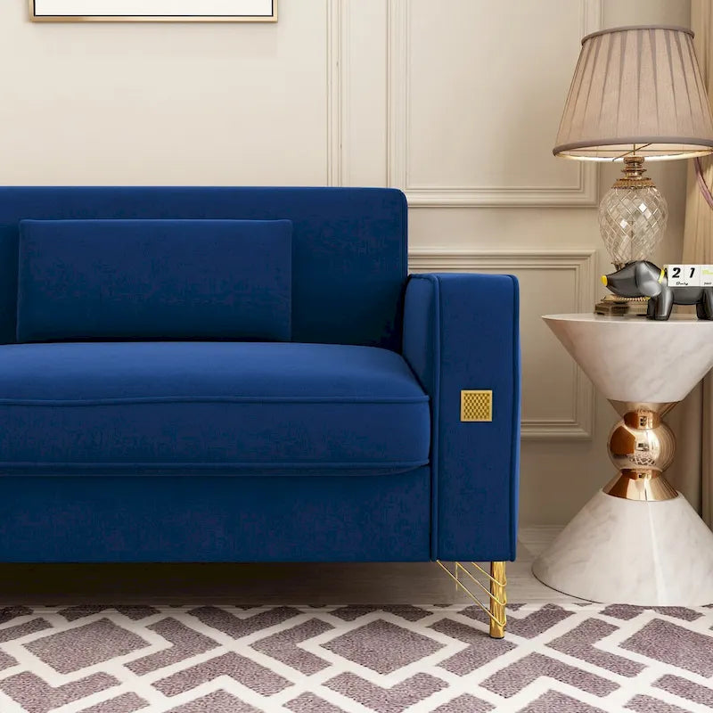 Sofá biplaza moderno tapizado de terciopelo capitoné con cojines y almohadas extraíbles - 85.63 in.D x 30.31 in.W x 30.51 in.H