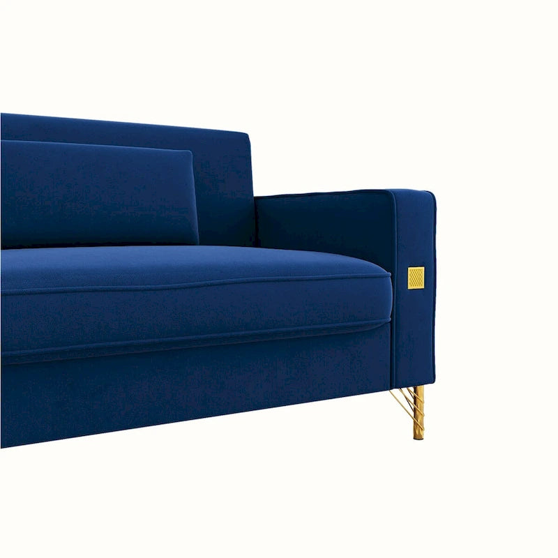 Sofá biplaza moderno tapizado de terciopelo capitoné con cojines y almohadas extraíbles - 85.63 in.D x 30.31 in.W x 30.51 in.H