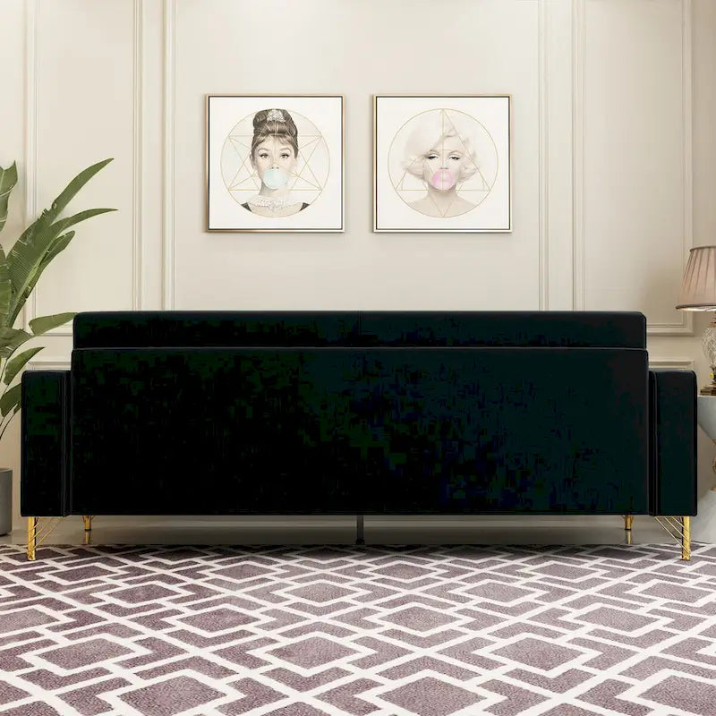 Sofá biplaza moderno tapizado de terciopelo capitoné con cojines y almohadas extraíbles - 85.63 in.D x 30.31 in.W x 30.51 in.H