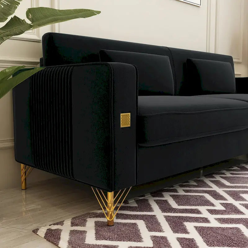 Sofá biplaza moderno tapizado de terciopelo capitoné con cojines y almohadas extraíbles - 85.63 in.D x 30.31 in.W x 30.51 in.H