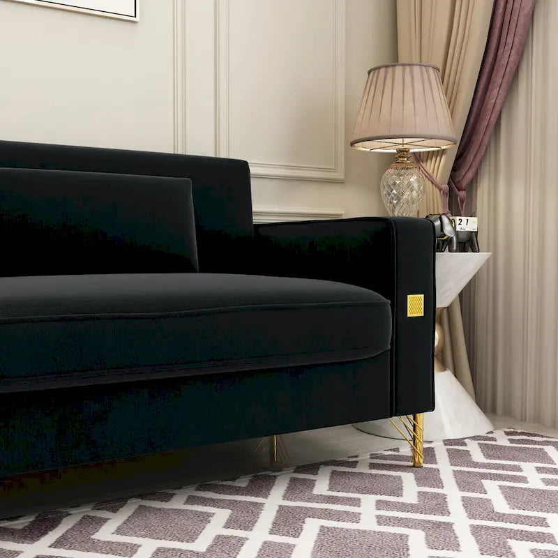 Sofá biplaza moderno tapizado de terciopelo capitoné con cojines y almohadas extraíbles - 85.63 in.D x 30.31 in.W x 30.51 in.H