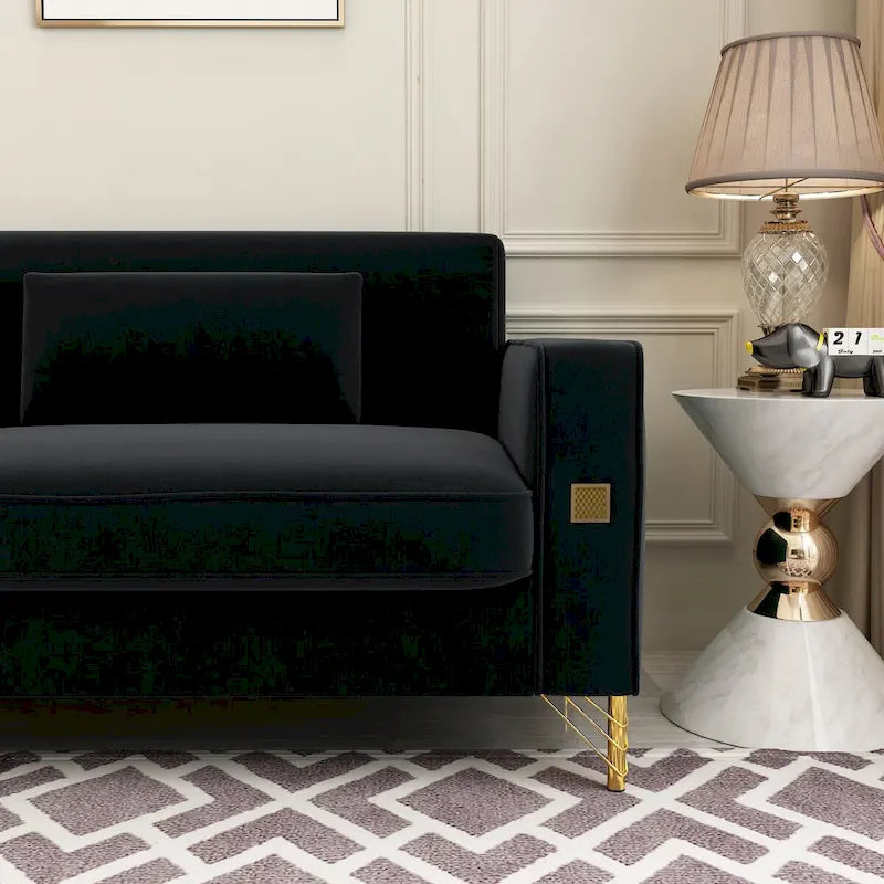 Sofá biplaza moderno tapizado de terciopelo capitoné con cojines y almohadas extraíbles - 85.63 in.D x 30.31 in.W x 30.51 in.H