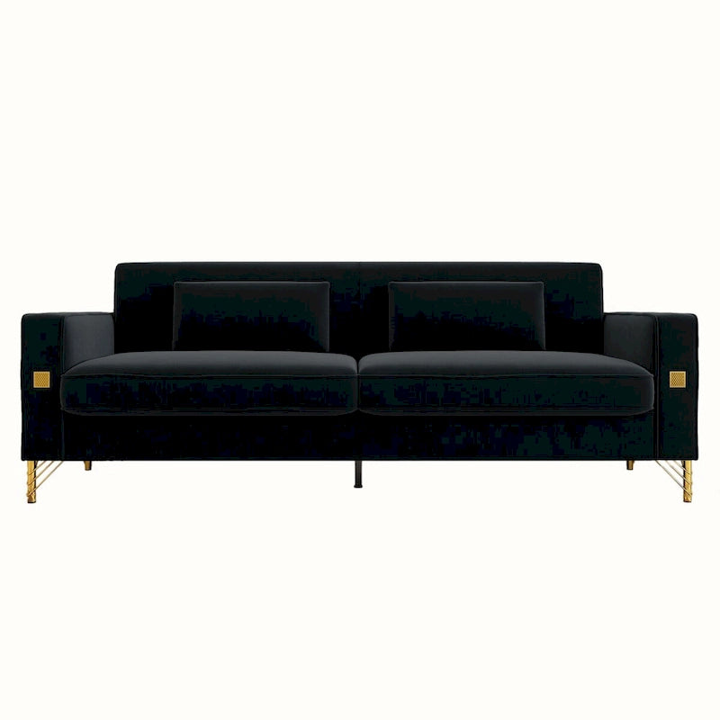 Sofá biplaza moderno tapizado de terciopelo capitoné con cojines y almohadas extraíbles - 85.63 in.D x 30.31 in.W x 30.51 in.H