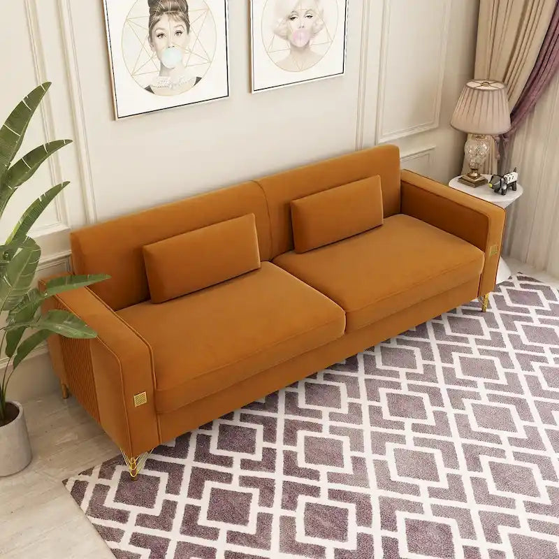 Sofá biplaza moderno tapizado de terciopelo capitoné con cojines y almohadas extraíbles - 85.63 in.D x 30.31 in.W x 30.51 in.H