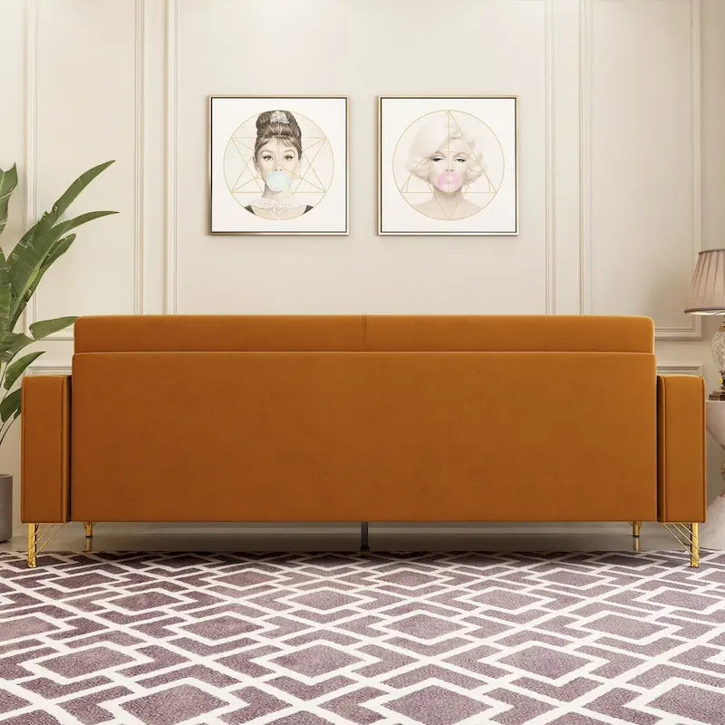 Sofá biplaza moderno tapizado de terciopelo capitoné con cojines y almohadas extraíbles - 85.63 in.D x 30.31 in.W x 30.51 in.H