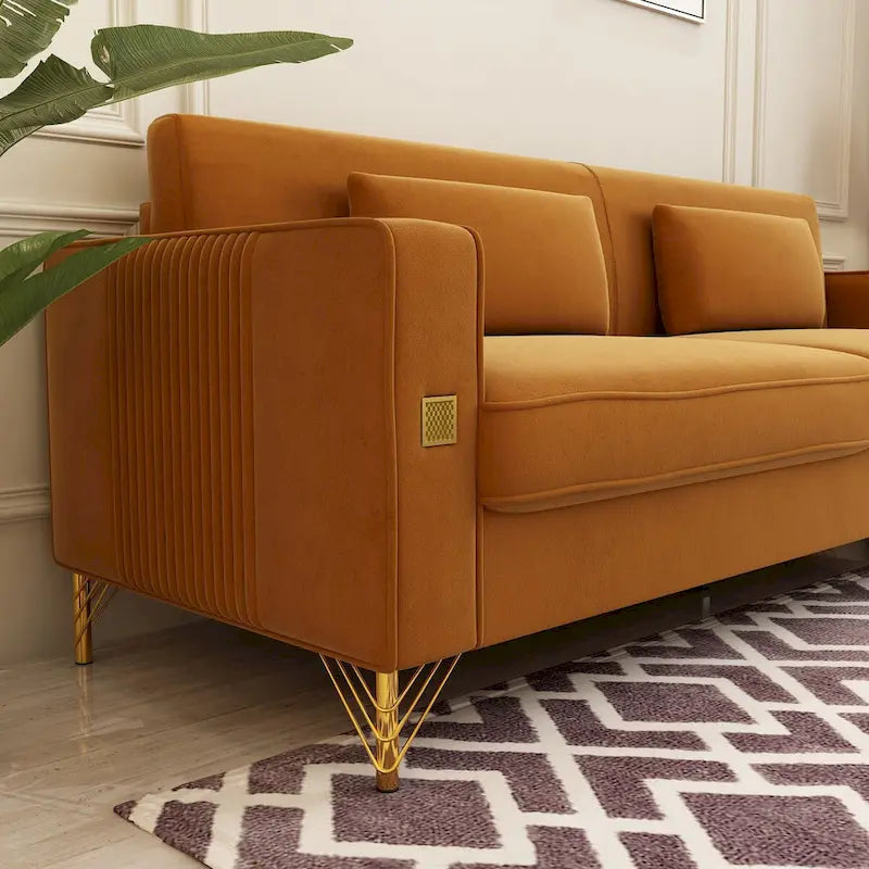 Sofá biplaza moderno tapizado de terciopelo capitoné con cojines y almohadas extraíbles - 85.63 in.D x 30.31 in.W x 30.51 in.H