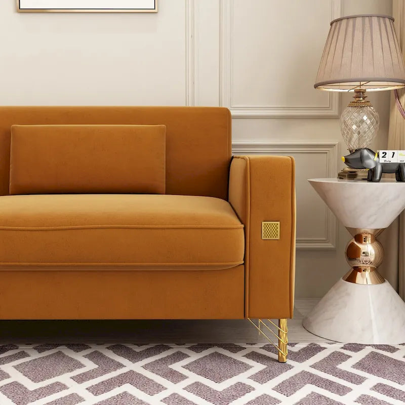 Sofá biplaza moderno tapizado de terciopelo capitoné con cojines y almohadas extraíbles - 85.63 in.D x 30.31 in.W x 30.51 in.H