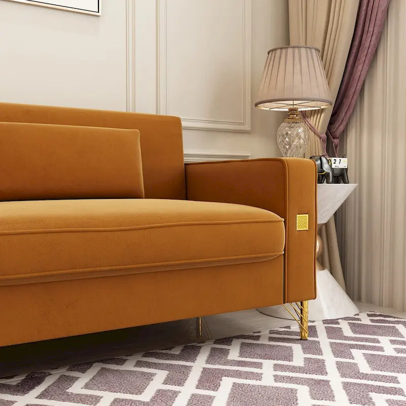 Sofá biplaza moderno tapizado de terciopelo capitoné con cojines y almohadas extraíbles - 85.63 in.D x 30.31 in.W x 30.51 in.H
