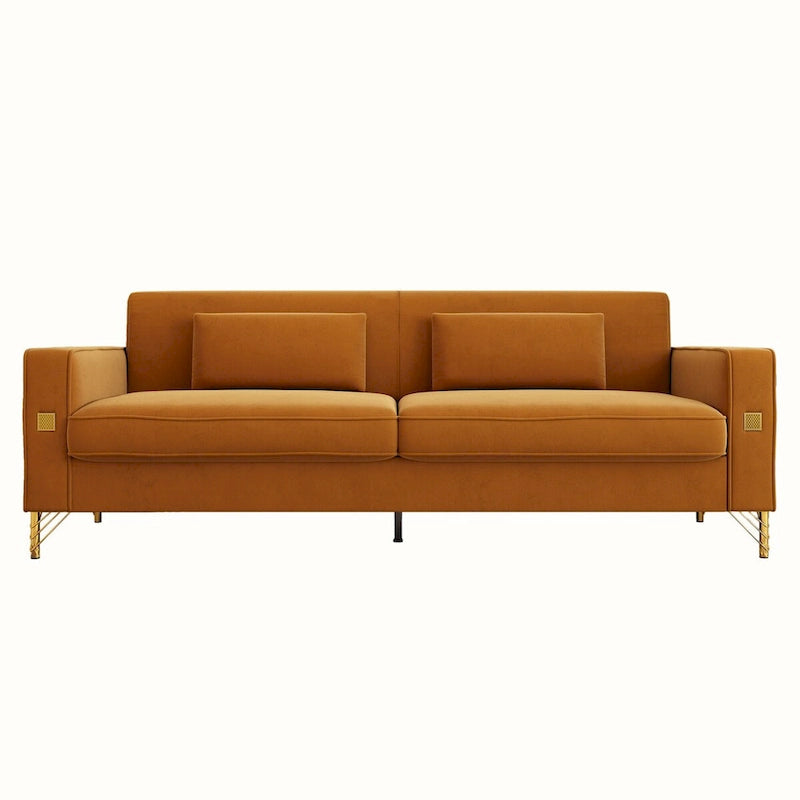 Sofá biplaza moderno tapizado de terciopelo capitoné con cojines y almohadas extraíbles - 85.63 in.D x 30.31 in.W x 30.51 in.H