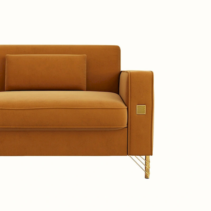 Sofá biplaza moderno tapizado de terciopelo capitoné con cojines y almohadas extraíbles - 85.63 in.D x 30.31 in.W x 30.51 in.H