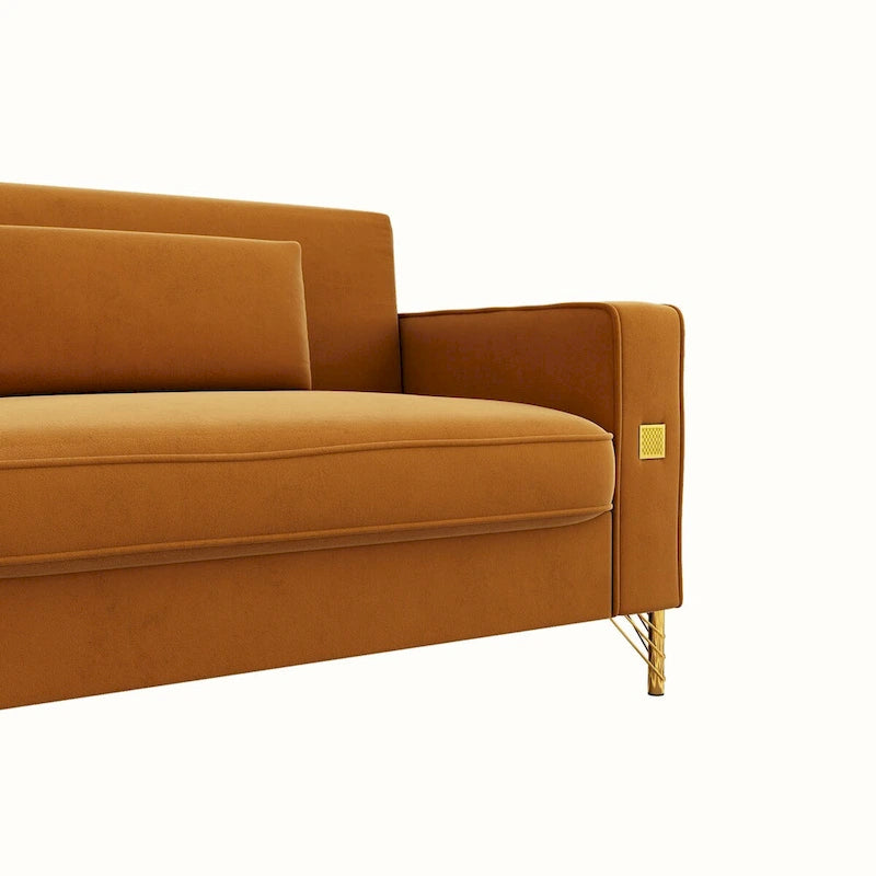 Sofá biplaza moderno tapizado de terciopelo capitoné con cojines y almohadas extraíbles - 85.63 in.D x 30.31 in.W x 30.51 in.H