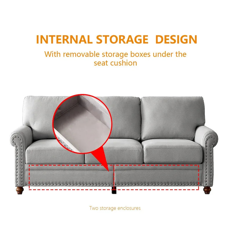 Sofa mit Leinenbezug und Stauraum