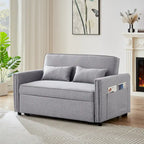 Modern Linen Convertible Loveseat Sleeper Sofa Couch with Adjustable Backrest, Pull-Out Bed and 2 Lumbar Pillows