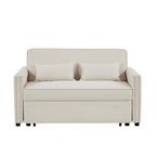 Modern Linen Convertible Loveseat Sleeper Sofa Couch with Adjustable Backrest, Pull-Out Bed and 2 Lumbar Pillows