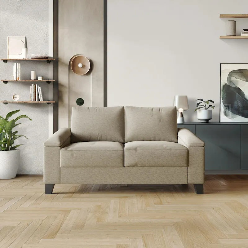 Lniana tapicerowana sofa loveseat CraftPorch w prostym stylu