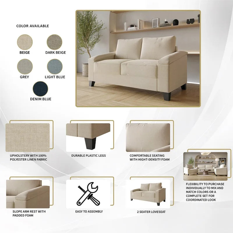 Lniana tapicerowana sofa loveseat CraftPorch w prostym stylu