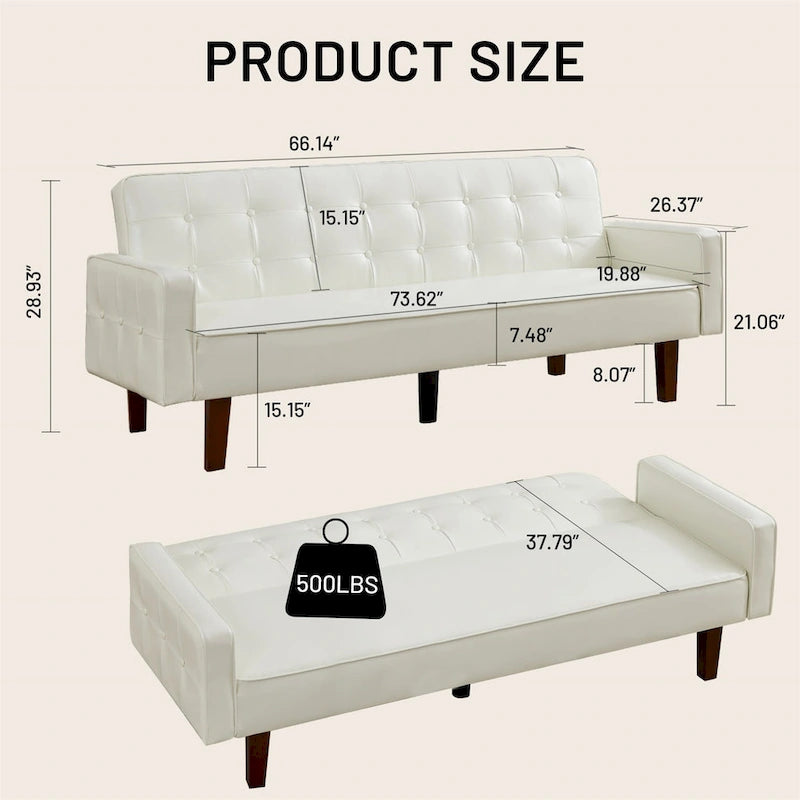 Vuodesohva, futon-vuodesohva, keinonahkainen kahden istuttavan sohvan futon, kahden istuttavan sohvan vuode olohuoneeseen tai vieras