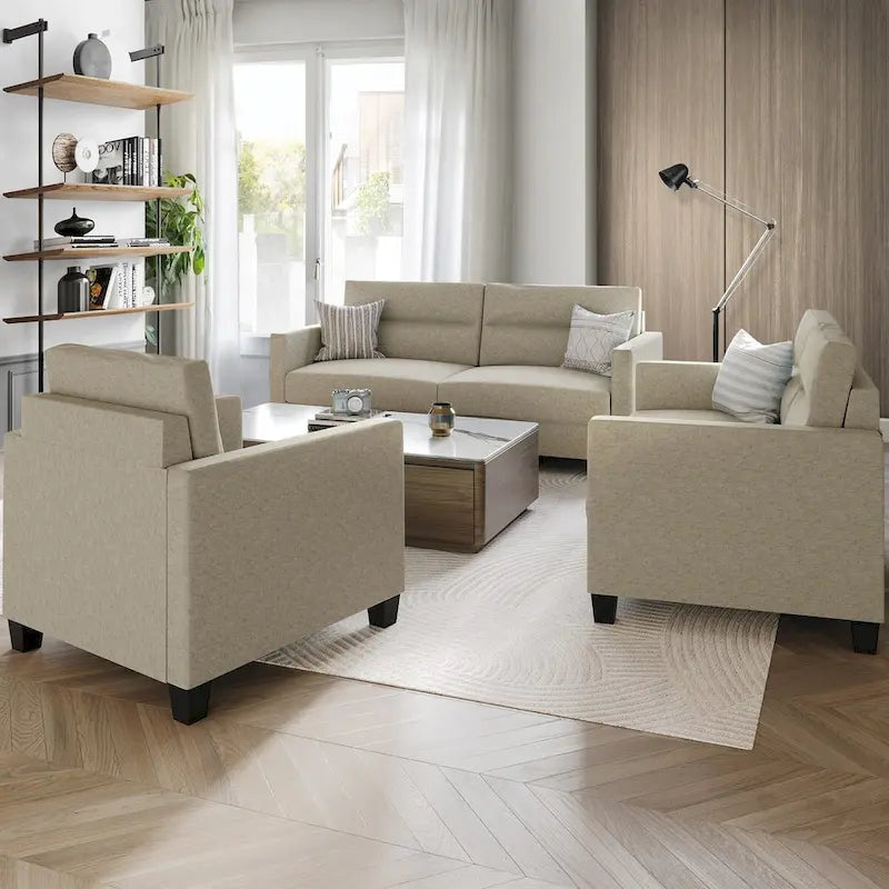 Czysty i minimalistyczny 3-częściowy zestaw do salonu CraftPorch z tapicerką lnianą