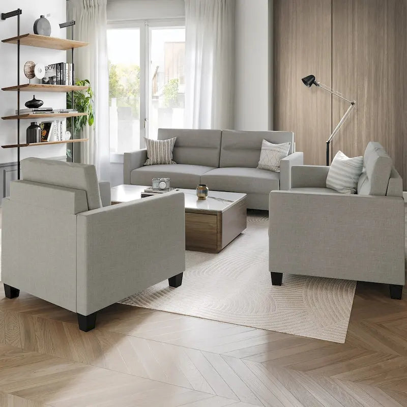 Czysty i minimalistyczny 3-częściowy zestaw do salonu CraftPorch z tapicerką lnianą