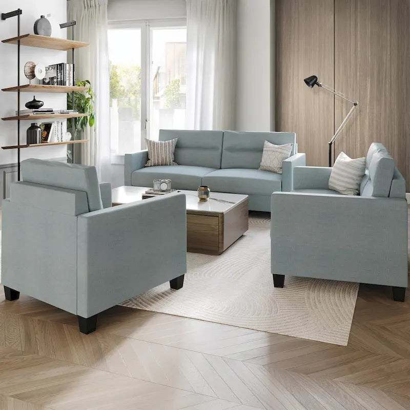 Czysty i minimalistyczny 3-częściowy zestaw do salonu CraftPorch z tapicerką lnianą
