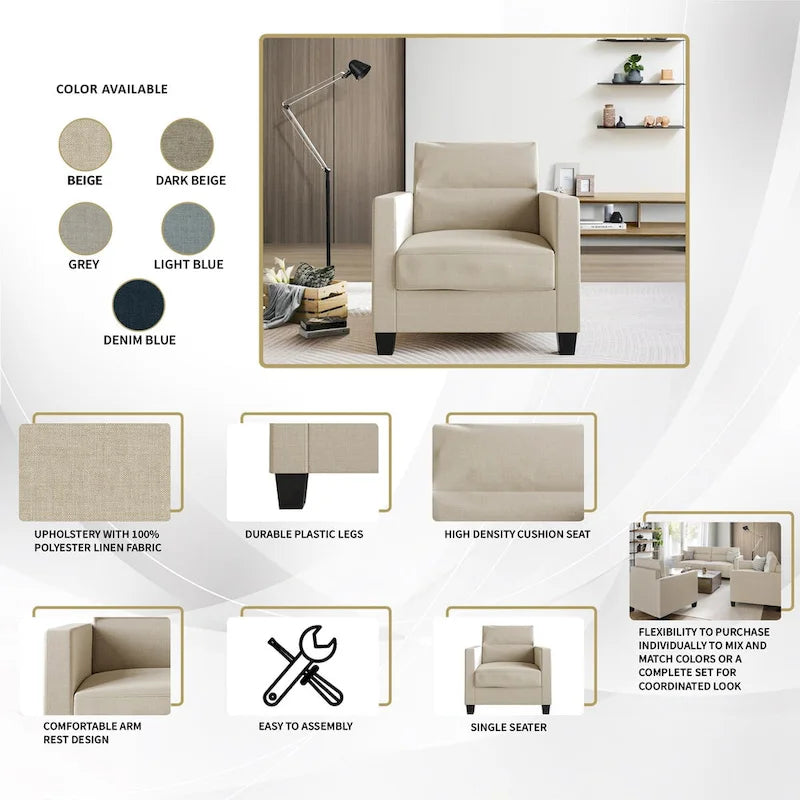 Czysty i minimalistyczny 3-częściowy zestaw do salonu CraftPorch z tapicerką lnianą