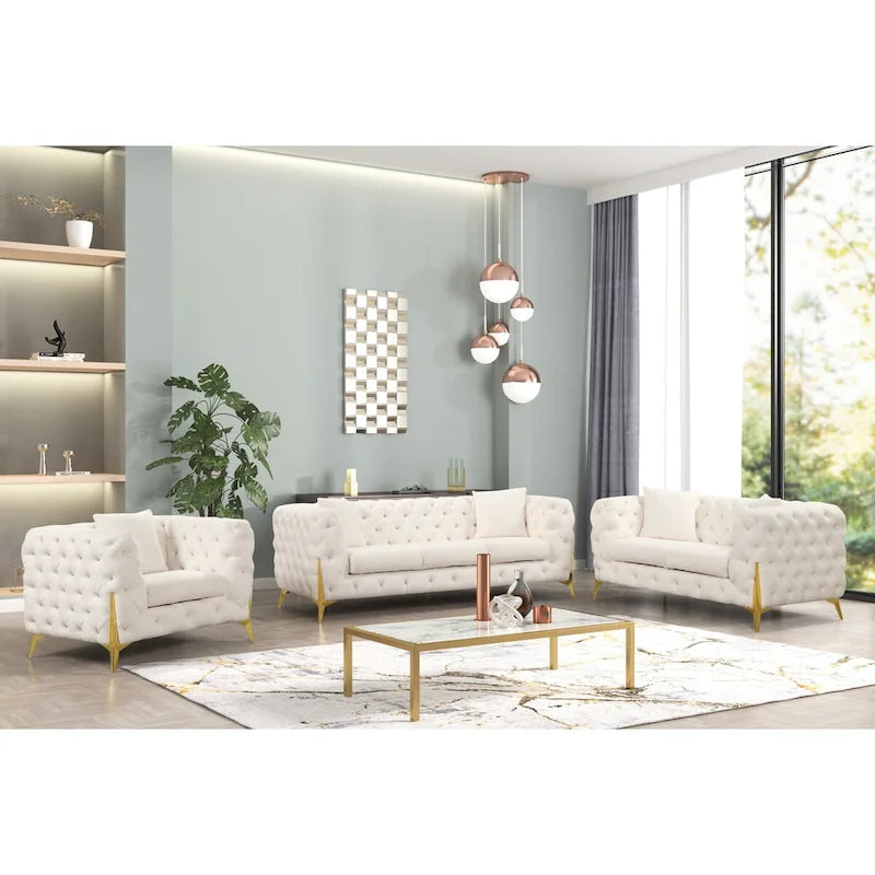3-delige moderne woonkamerset in mid-century-stijl met gestructureerde stoffen bekleding