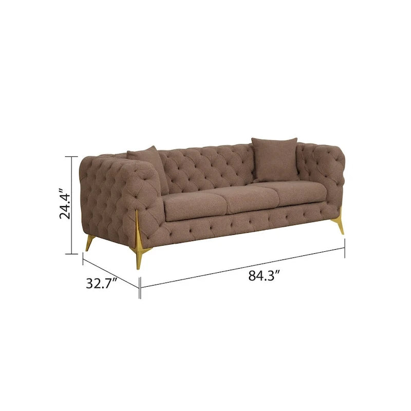 3-delige moderne woonkamerset in mid-century-stijl met gestructureerde stoffen bekleding