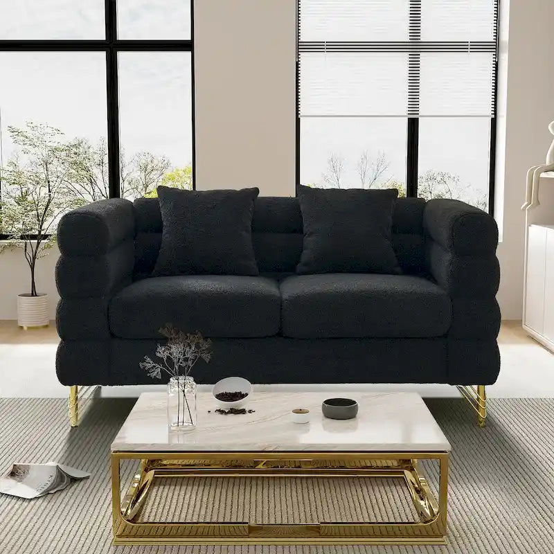 Modulares Ecksofa Ouyessir aus Teddy-Stoff, modernes L-Form-Sofa für 2/3/4 Personen mit Kissen