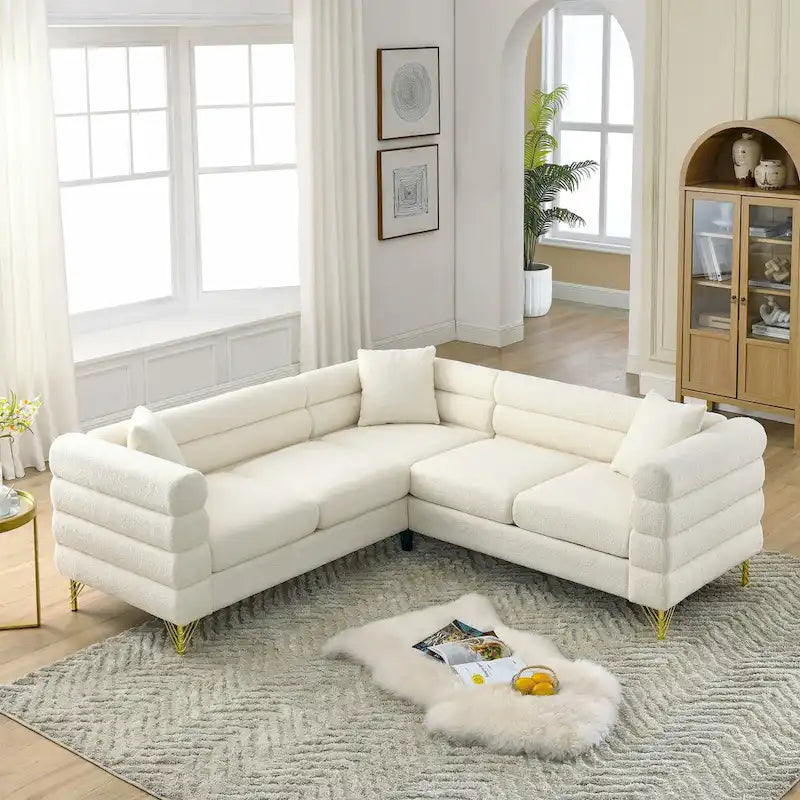 Modulares Ecksofa Ouyessir aus Teddy-Stoff, modernes L-Form-Sofa für 2/3/4 Personen mit Kissen