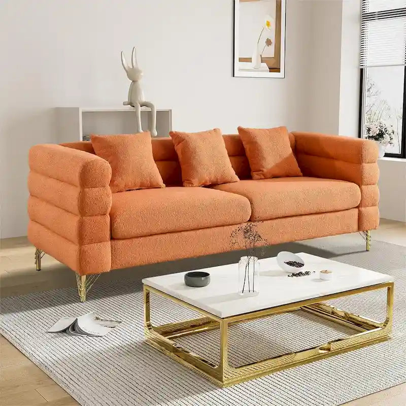 Modulares Ecksofa Ouyessir aus Teddy-Stoff, modernes L-Form-Sofa für 2/3/4 Personen mit Kissen