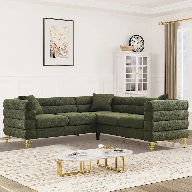 Modulares Ecksofa Ouyessir aus Teddy-Stoff, modernes L-Form-Sofa für 2/3/4 Personen mit Kissen