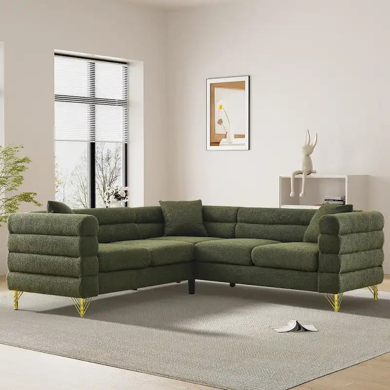 Modulares Ecksofa Ouyessir aus Teddy-Stoff, modernes L-Form-Sofa für 2/3/4 Personen mit Kissen