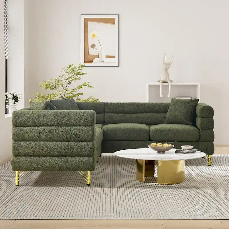 Modulares Ecksofa Ouyessir aus Teddy-Stoff, modernes L-Form-Sofa für 2/3/4 Personen mit Kissen