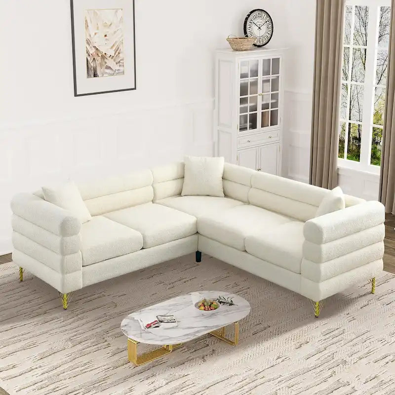 Modulares Ecksofa Ouyessir aus Teddy-Stoff, modernes L-Form-Sofa für 2/3/4 Personen mit Kissen