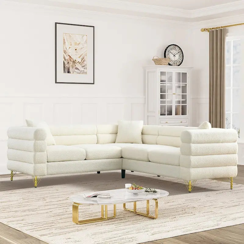 Modulares Ecksofa Ouyessir aus Teddy-Stoff, modernes L-Form-Sofa für 2/3/4 Personen mit Kissen