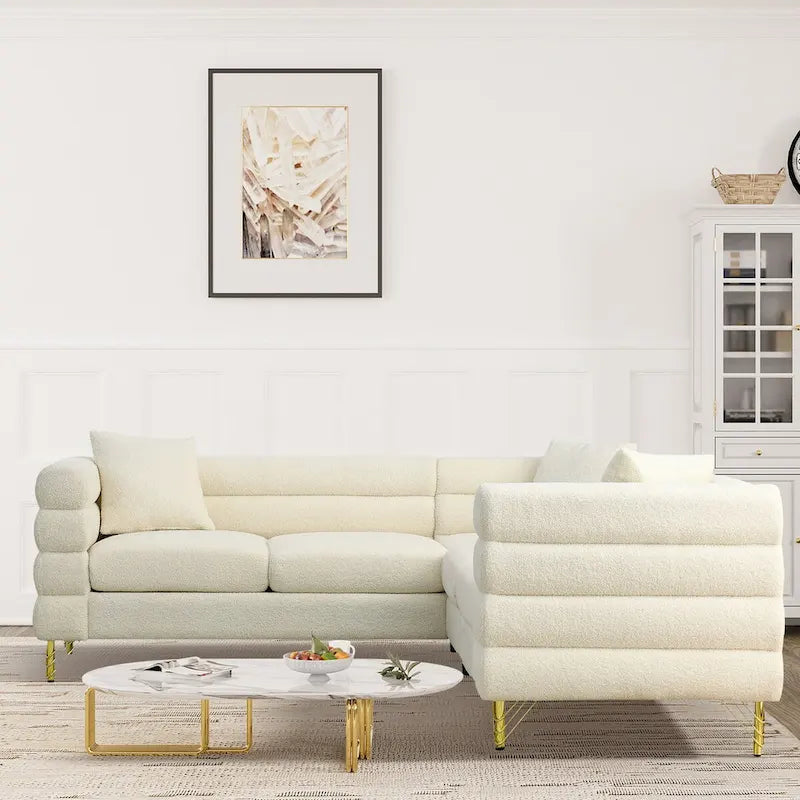 Modulares Ecksofa Ouyessir aus Teddy-Stoff, modernes L-Form-Sofa für 2/3/4 Personen mit Kissen