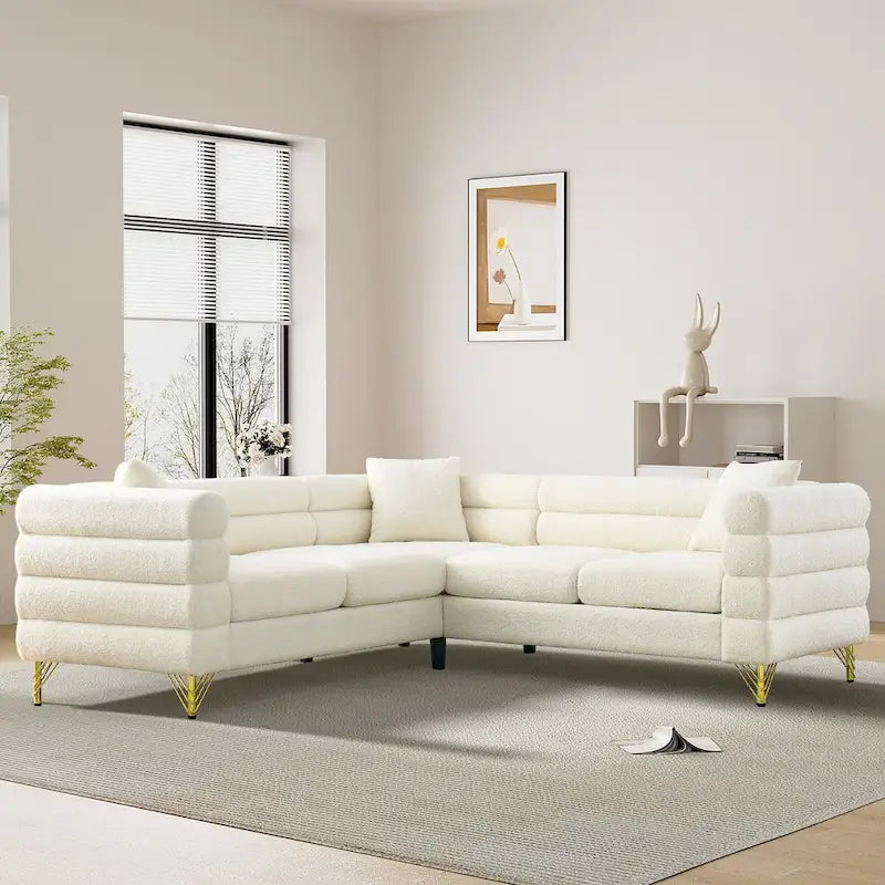 Modulares Ecksofa Ouyessir aus Teddy-Stoff, modernes L-Form-Sofa für 2/3/4 Personen mit Kissen
