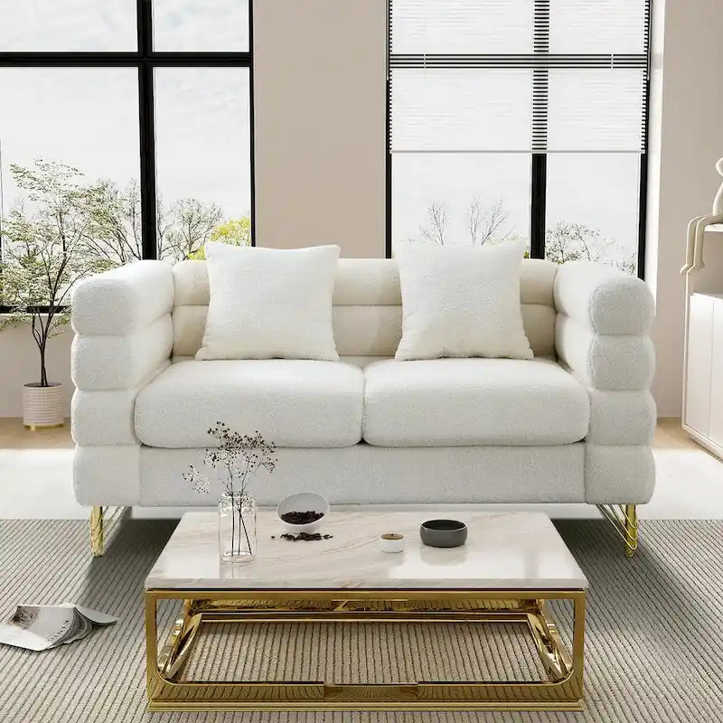 Modulares Ecksofa Ouyessir aus Teddy-Stoff, modernes L-Form-Sofa für 2/3/4 Personen mit Kissen