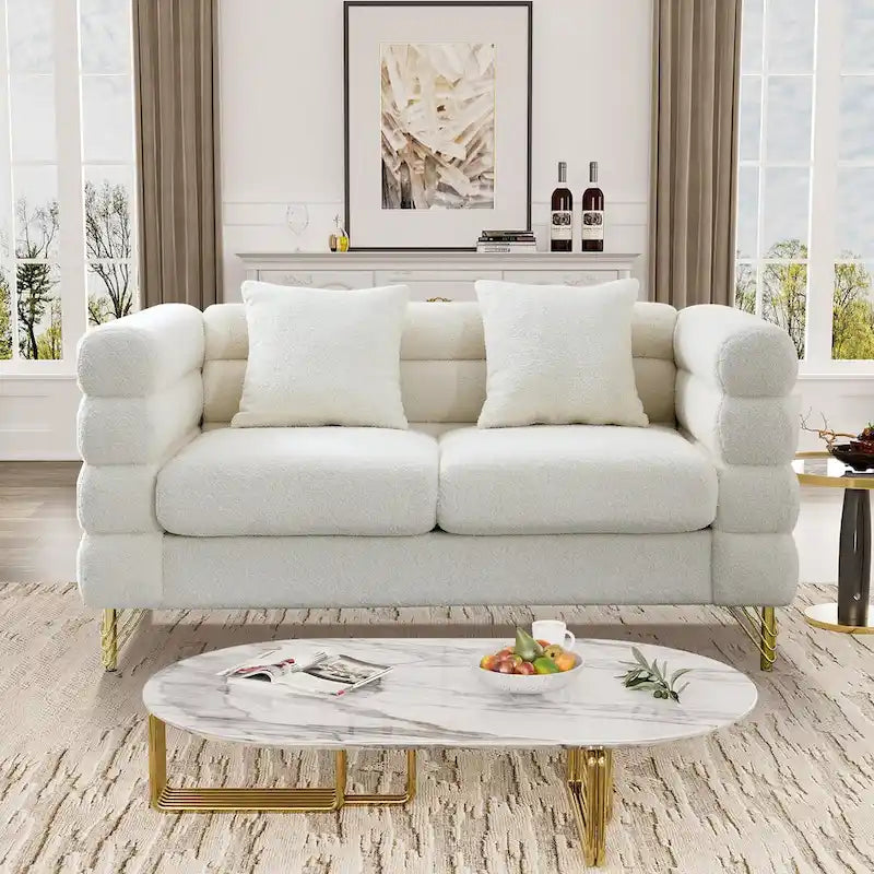 Modulares Ecksofa Ouyessir aus Teddy-Stoff, modernes L-Form-Sofa für 2/3/4 Personen mit Kissen