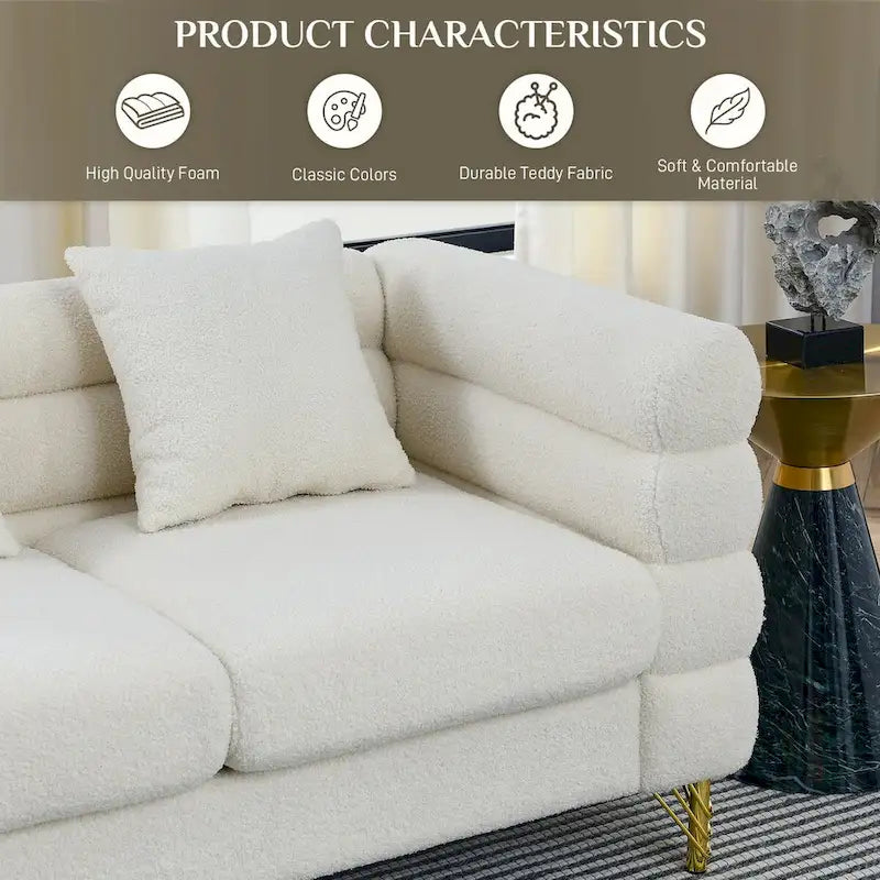 Modulares Ecksofa Ouyessir aus Teddy-Stoff, modernes L-Form-Sofa für 2/3/4 Personen mit Kissen