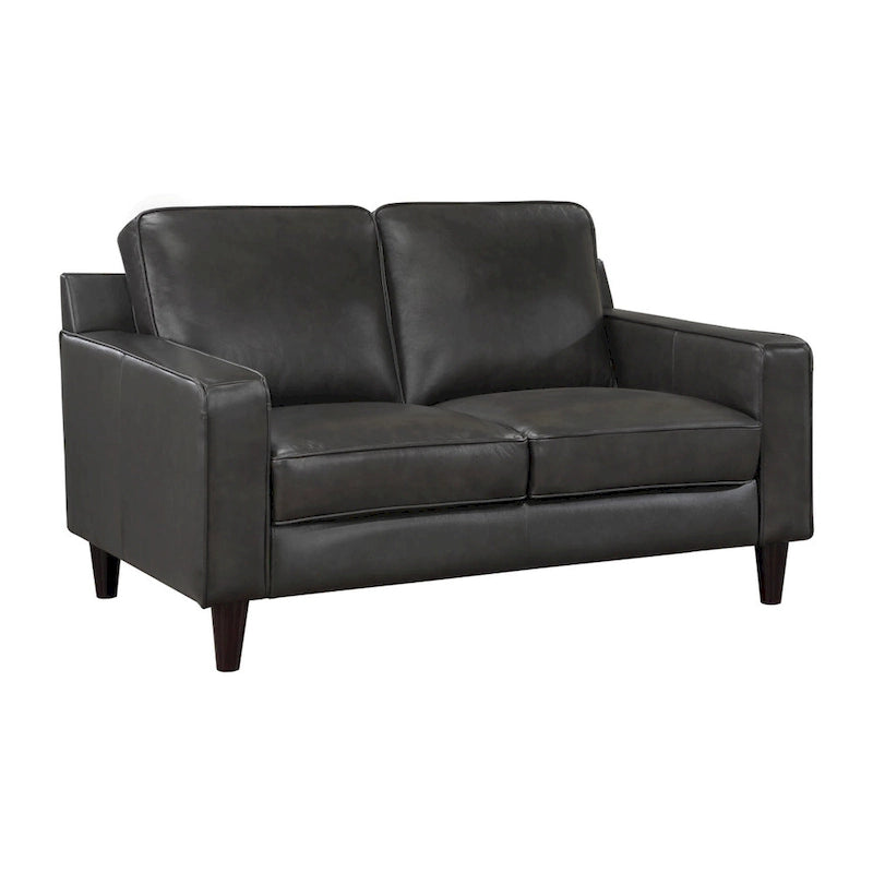 Causeuse Richie de 60 pouces, cuir pleine fleur et similicuir gris, bois massif