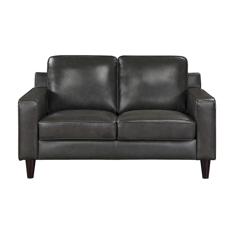 Causeuse Richie de 60 pouces, cuir pleine fleur et similicuir gris, bois massif